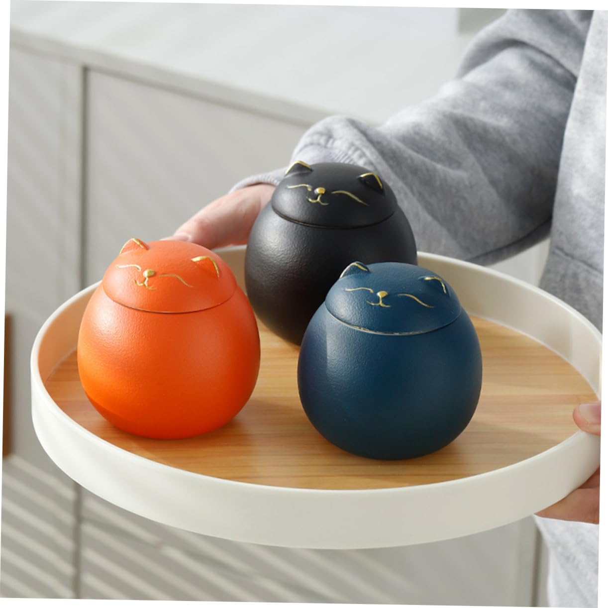 Amazon｜ティーキャニスター 缶 陶器 猫の型 かわいい 砂糖 香料に適用